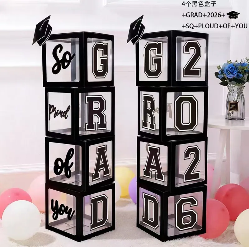 Graduation Balloon Box (Black & Gold) – Set of 4 – Style 2