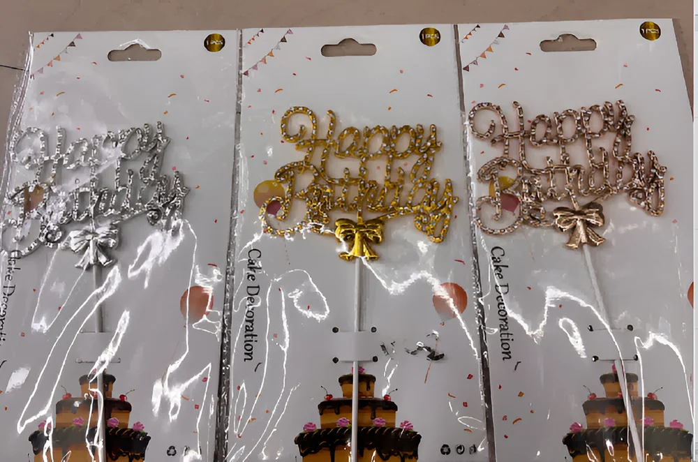 Happy Birthday Cake Topper with Rhinestones