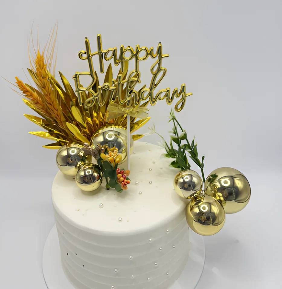 Gold Leaf Happy Birthday Cake Topper Set
