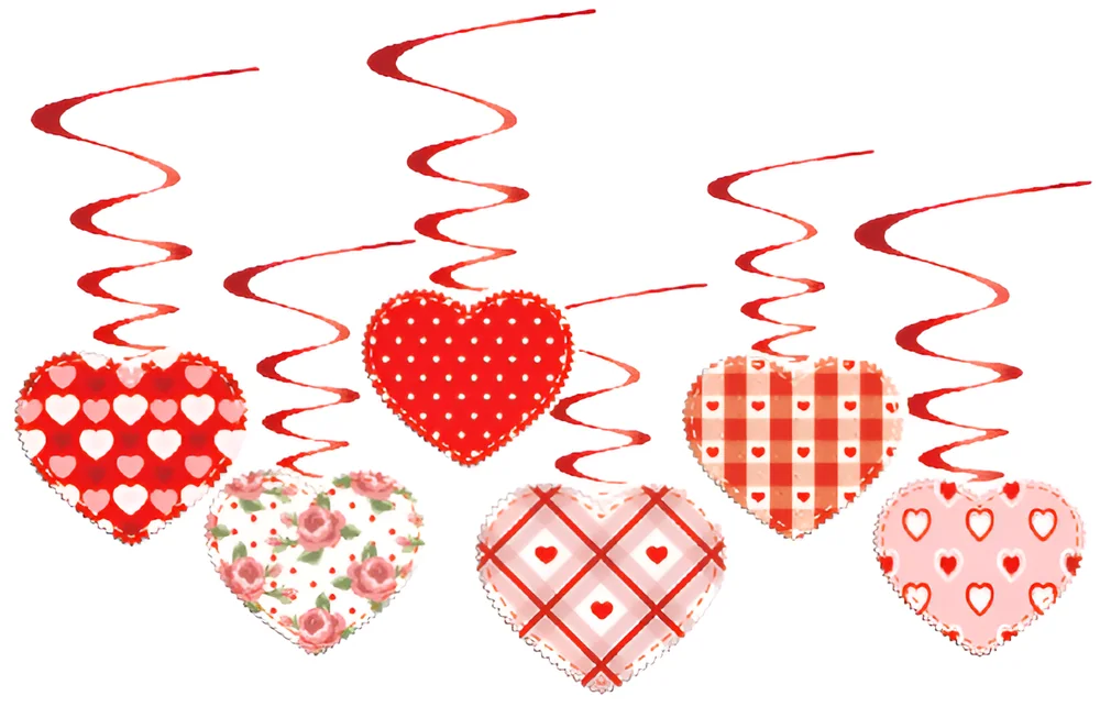 Red Hearts Hanging Swirl Decorations – 12 pcs