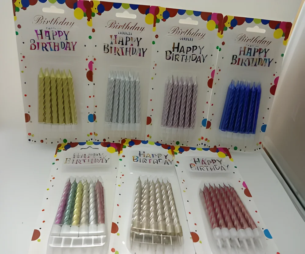 Birthday Candle – 12 Pieces + Cake Topper Thread (English)