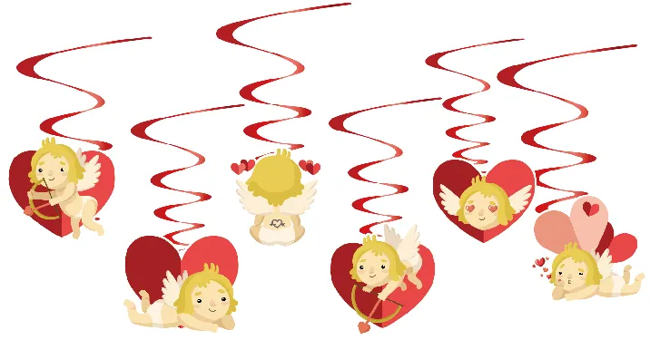 Cherub & Hearts Hanging Swirl Decorations – 12 pcs