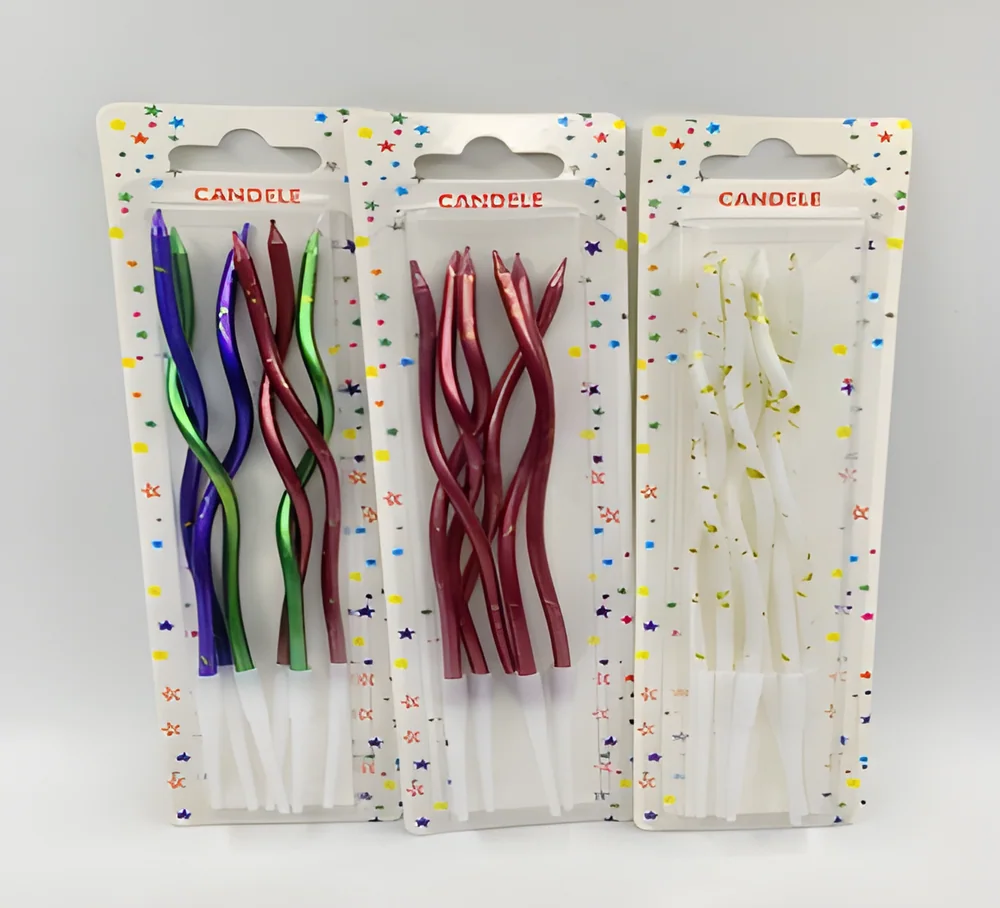 Birthday Candle – 6 Pieces of Blister Card with Curved Solid Color + Raindrops