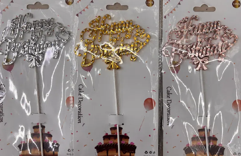 Happy Birthday Cake Topper Strip with Rhinestones – Style 2