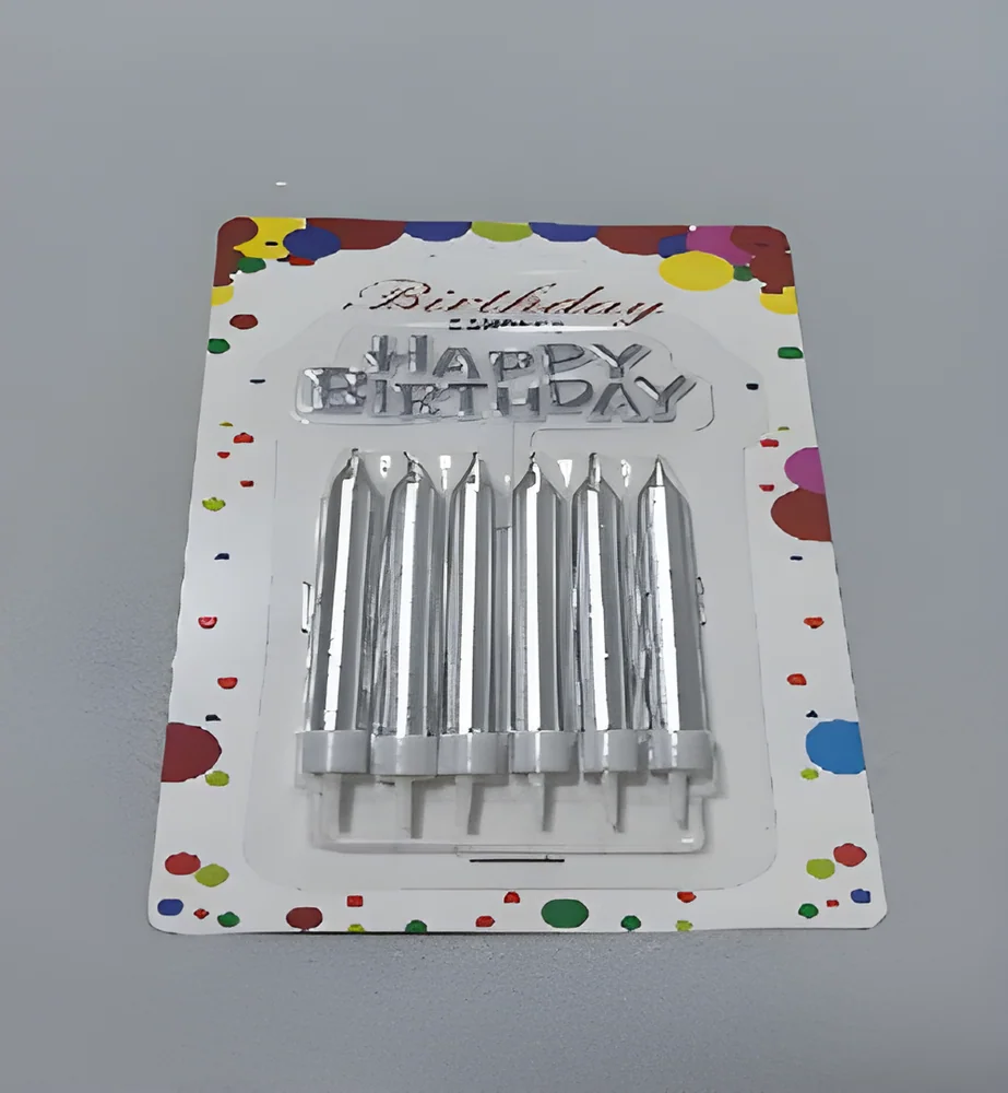 Birthday Candle – 6 Thick Polished Rods with Gold Plating + Cake Topper in English