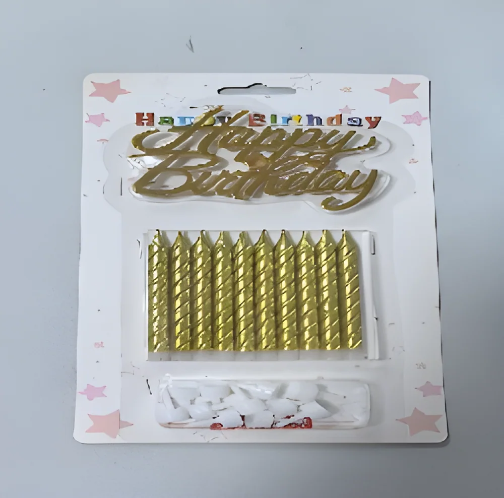 Birthday Candle – Thick 10 Thread Gold Plated + Cake Topper Separate Blister Card