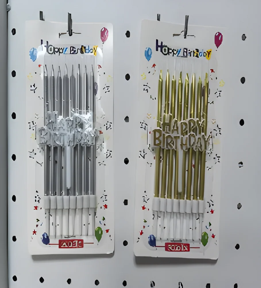 Birthday Candle – New 8 Gold-plated Rod Blister Card + Cake Topper
