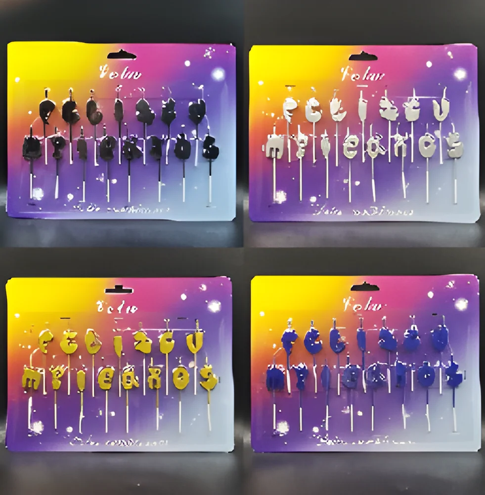 Birthday Candle – 15-letter Spanish Heterosexual Gilding Double Row Blister Card
