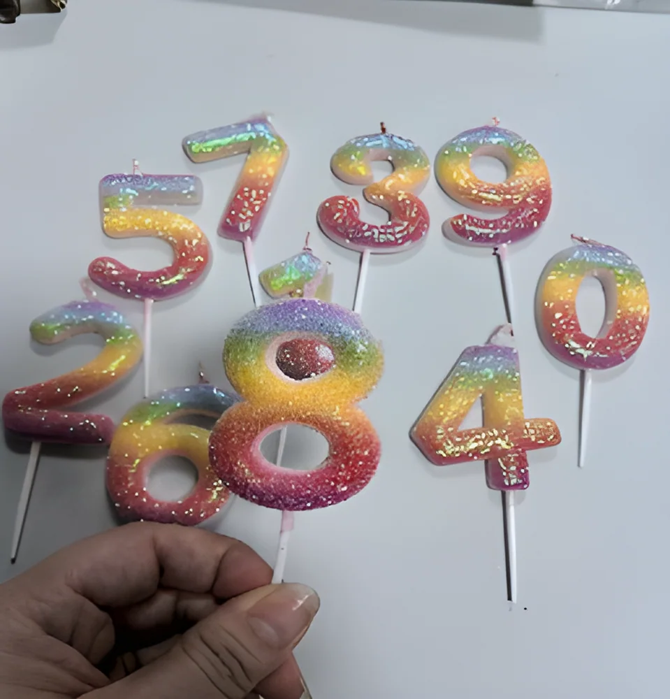 Number Candle – 6cm Round Digital Painted Bright Gold Powder
