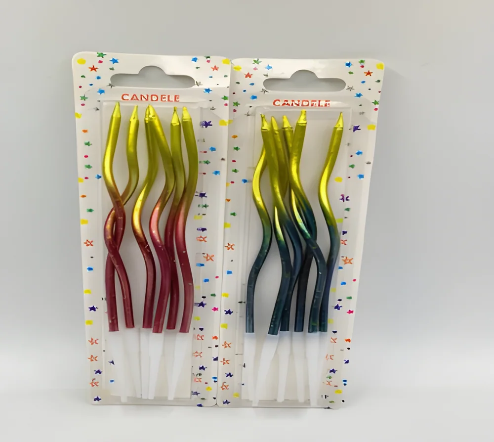 Birthday Candle – Blister Card 6 Curves 2 Colors + Raindrops