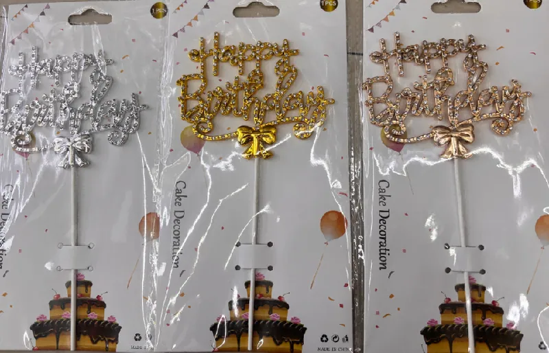Happy Birthday Cake Topper Strip with Rhinestones – Style 1