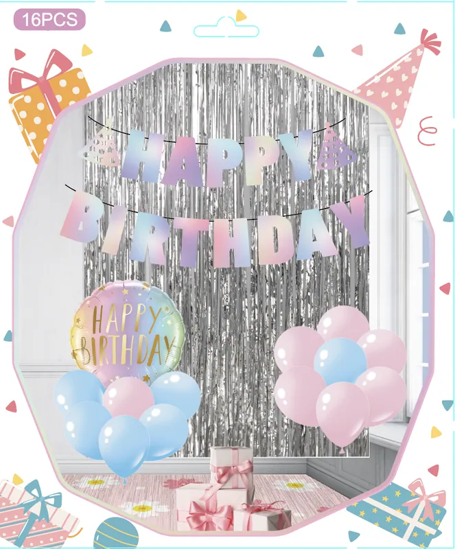 Mirror Banner Birthday Decoration Kit – 16 pcs – Style 1