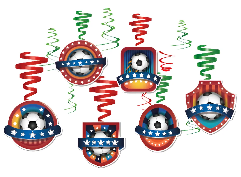 Soccer Crest Hanging Swirl Decorations – 12 pcs