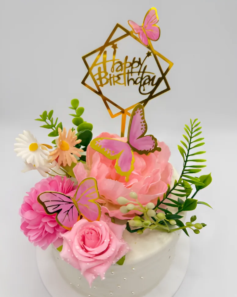 Floral Happy Birthday Cake Topper Set