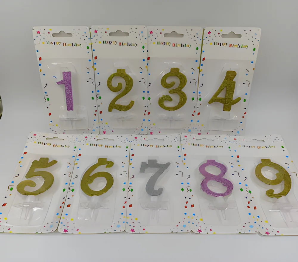 Number Candle – Large 7CM Glitter Numbers (Short Holder)