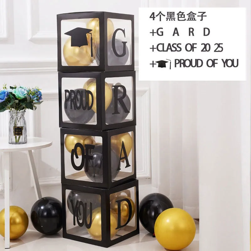 Graduation Balloon Box (Black & Gold) – Set of 4 – Style 1
