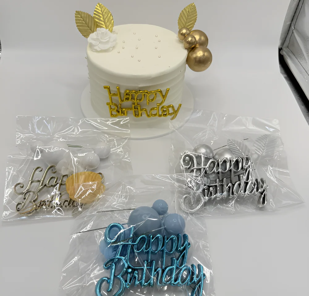 Gold Feather & Ball Cake Topper Set
