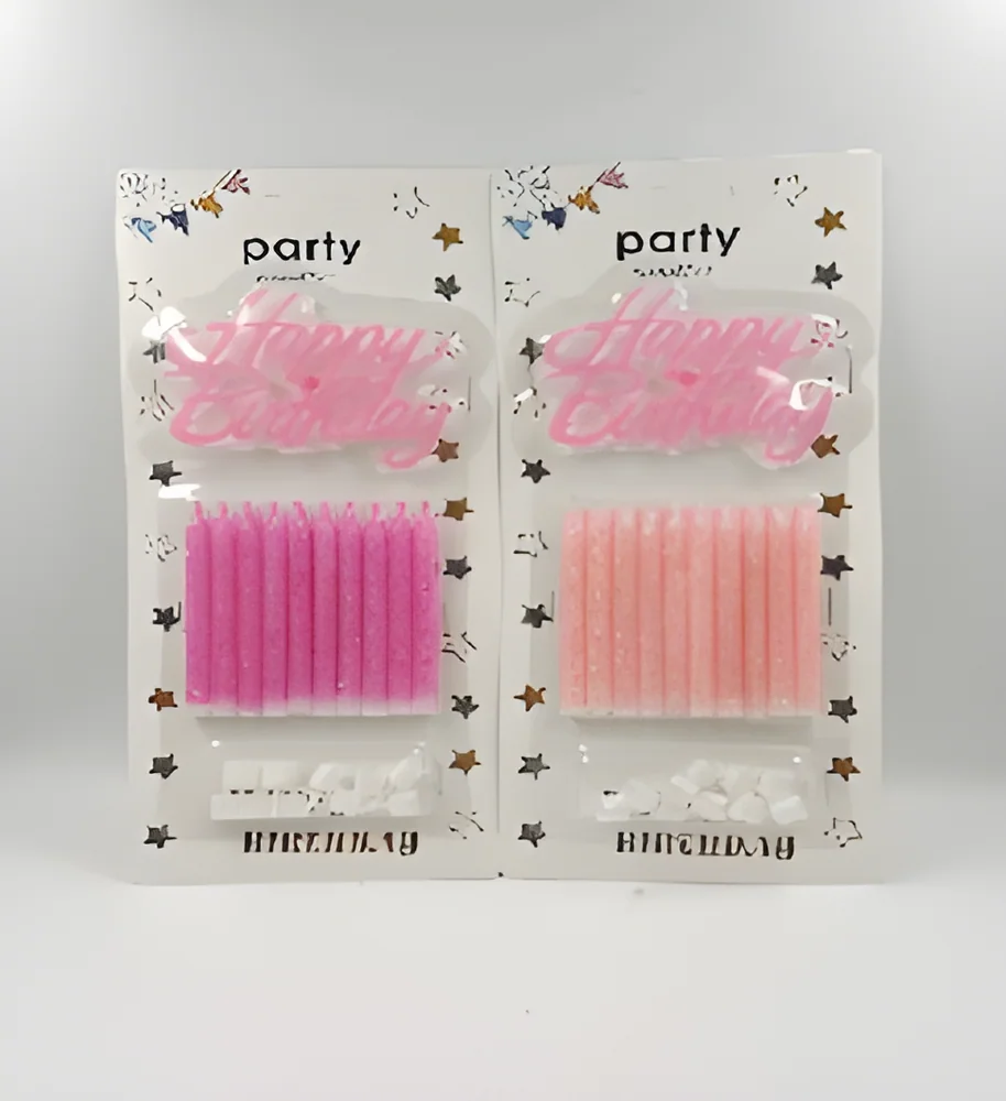 Birthday Candle – 10 Thick Gold Powder + Cake Topper Separate Blister Card