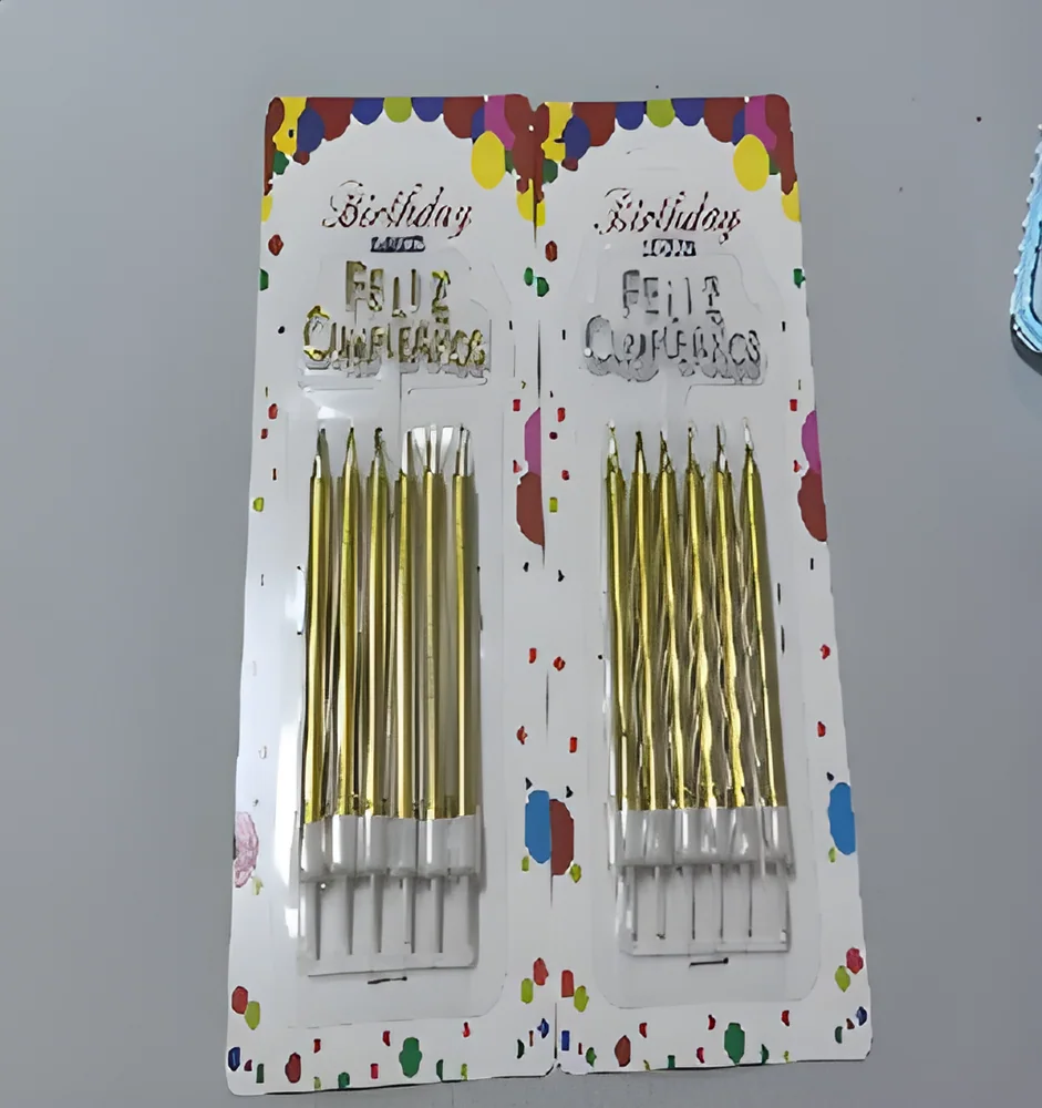 Birthday Candle – 6 Thick Polished Rods with Gold Plating + Cake Topper in Spanish