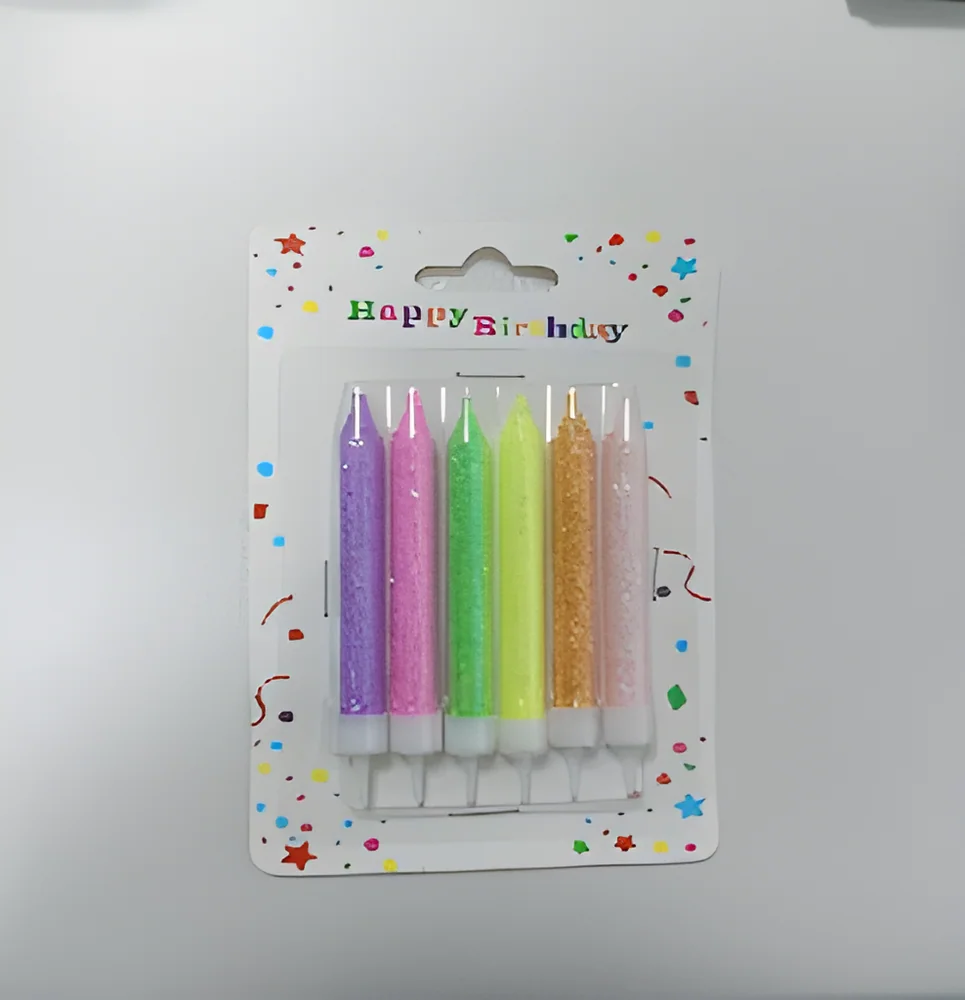 Birthday Candle – 6 Thick Candy Gold Powder Blister Card