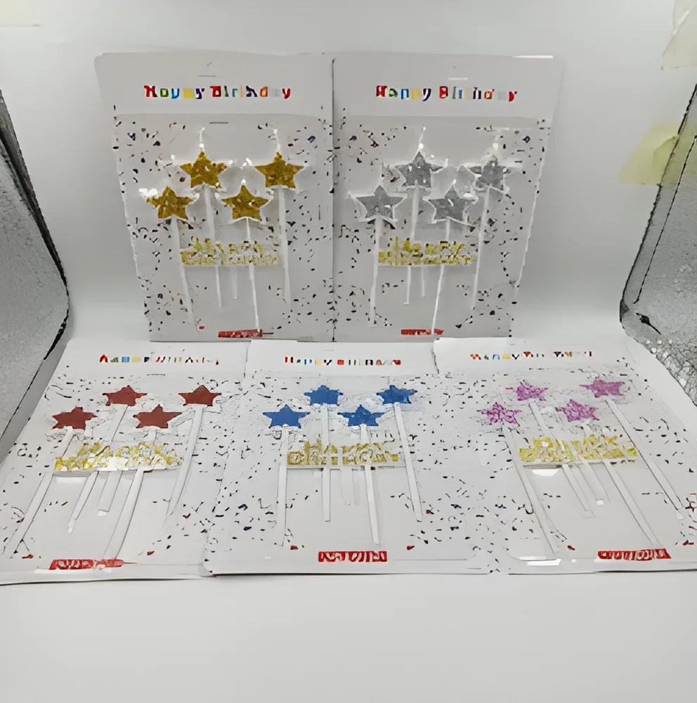 Birthday Candle – 4P Five-star Gold Powder + Cake Topper Blister Card