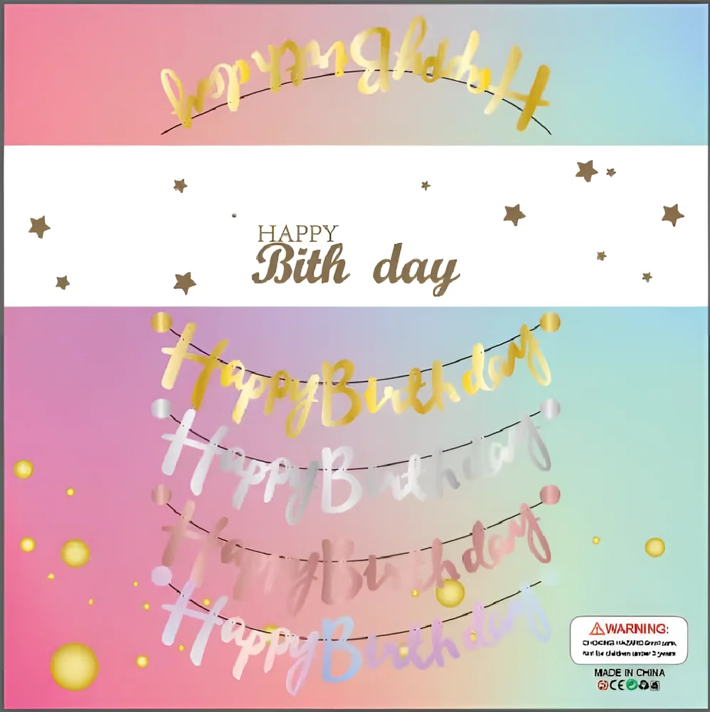Glitter Script Happy Birthday Banner – 13 pcs