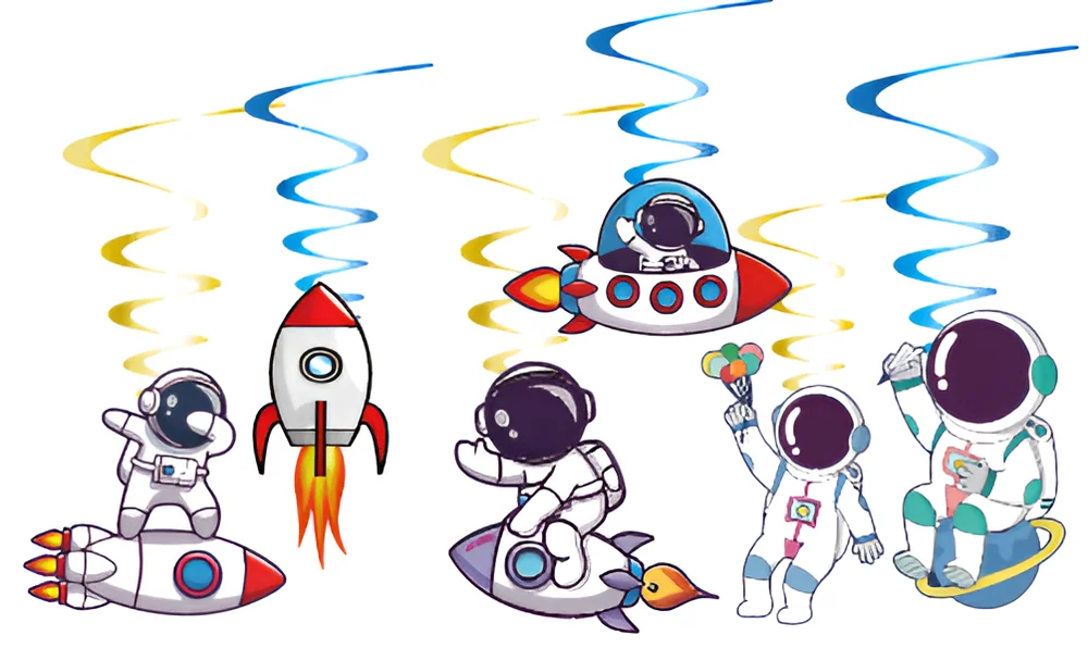 Space & Astronaut Hanging Swirl Decorations – 12 pcs