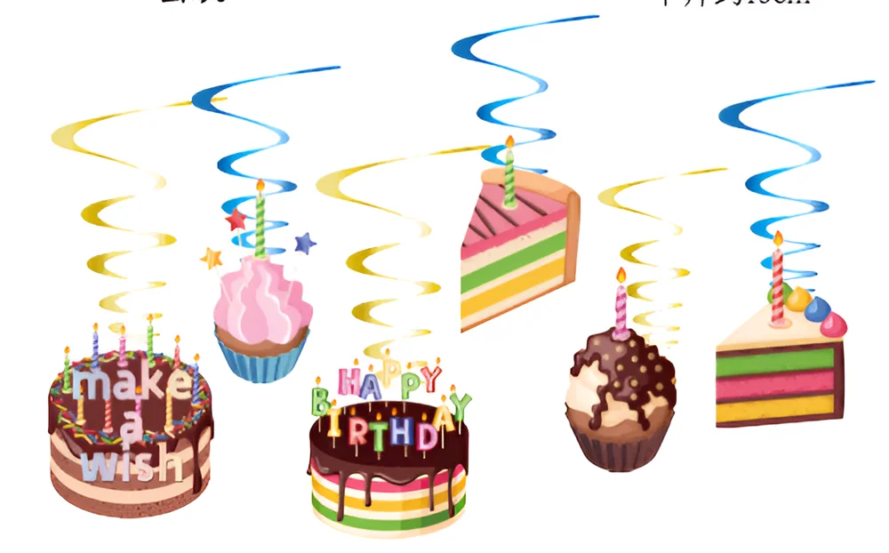 Make a Wish Birthday Cake Hanging Swirl Decorations – 12 pcs