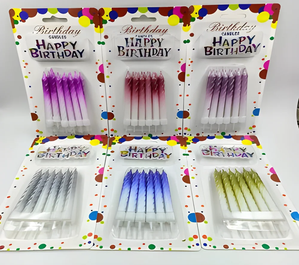 Birthday Candle – 12 Pieces + Cake Topper Threaded Gradient Head (English)