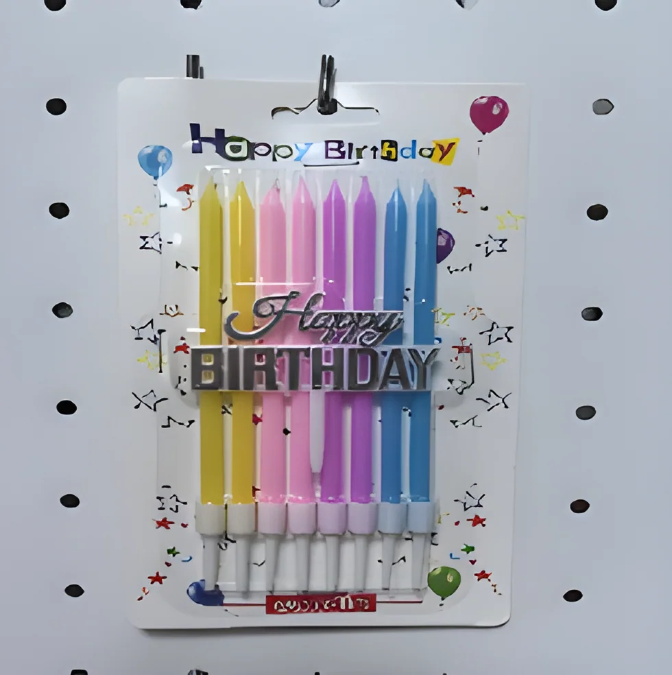 Birthday Candle – New 8 Crystal Rod Blister Card + Cake Topper