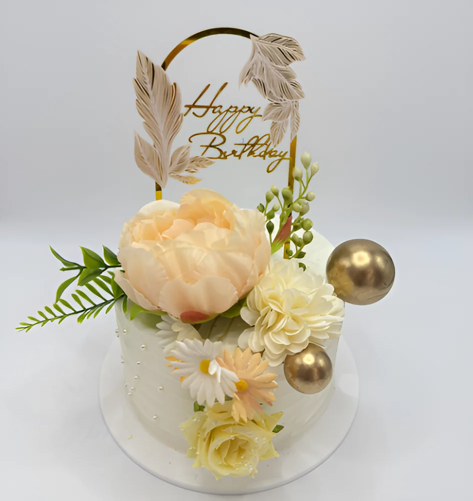 Peach Floral Cake Topper Set
