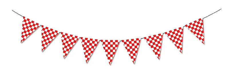 Red Checkered Pennant Banner – 9 pcs
