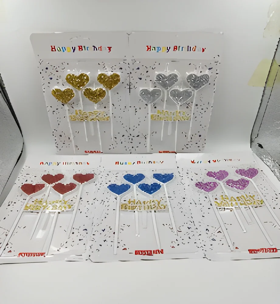 Birthday Candle – 4P Love Gold Powder + Cake Topper Blister Card