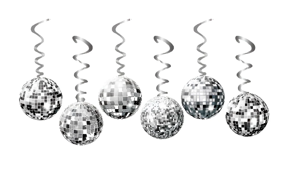 Silver Disco Ball Hanging Swirl Decorations – 12 pcs