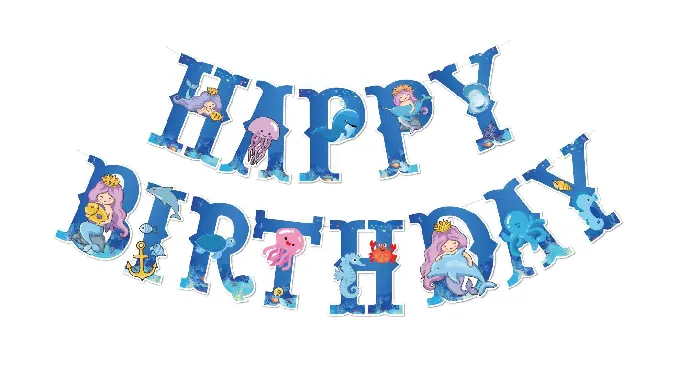 Ocean Blue Happy Birthday Banner – 13 pcs