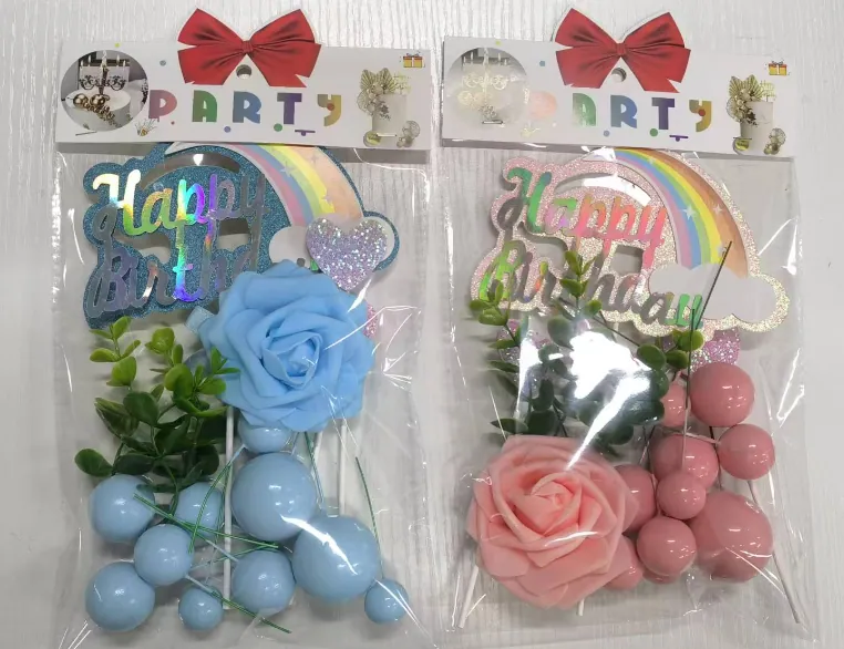 Rainbow Happy Birthday Cake Topper Set