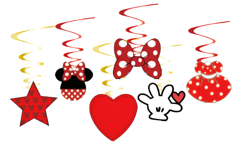 Polka Dot Bows & Hearts Hanging Swirl Decorations – 12 pcs