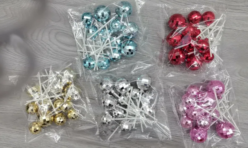 Silver Metallic Ball Cake Topper Set
