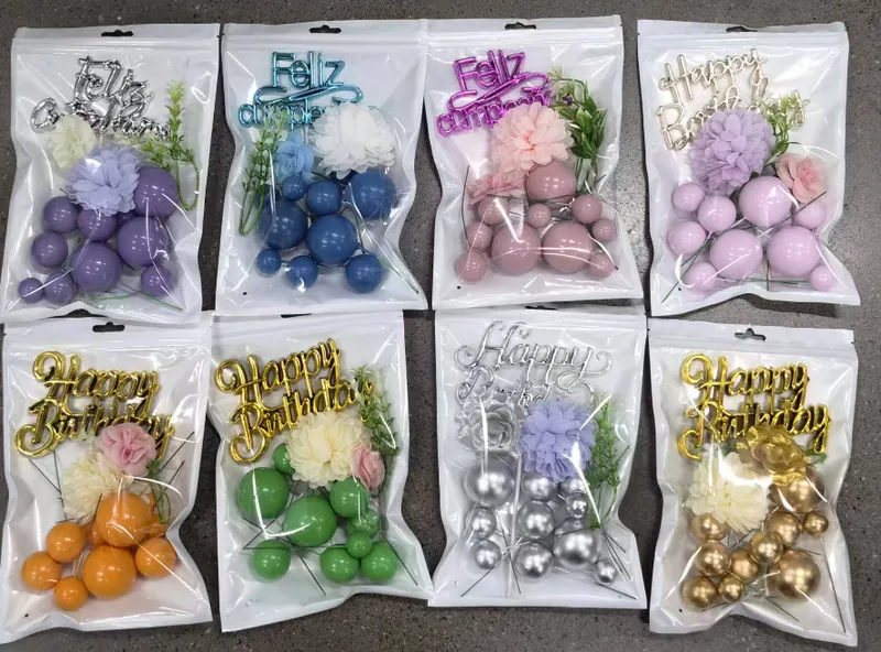 Flower & Ball Cake Topper Set