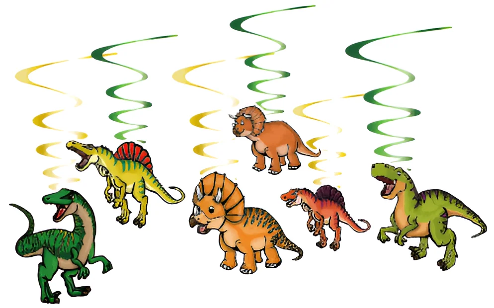 Realistic Dinosaur Hanging Swirl Decorations – 12 pcs