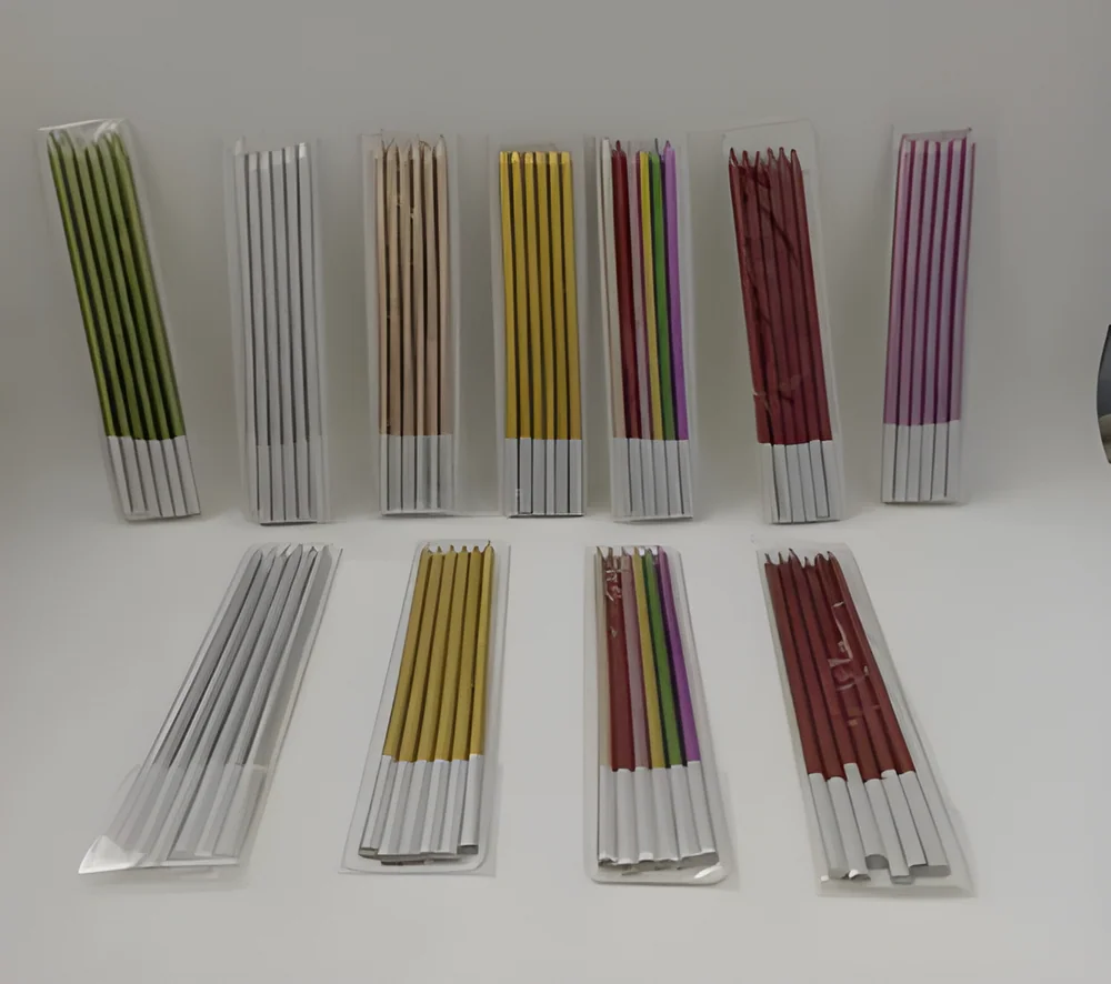 Birthday Candle – 6 Pieces in Bag with Gold Spray (White Tin Foil)