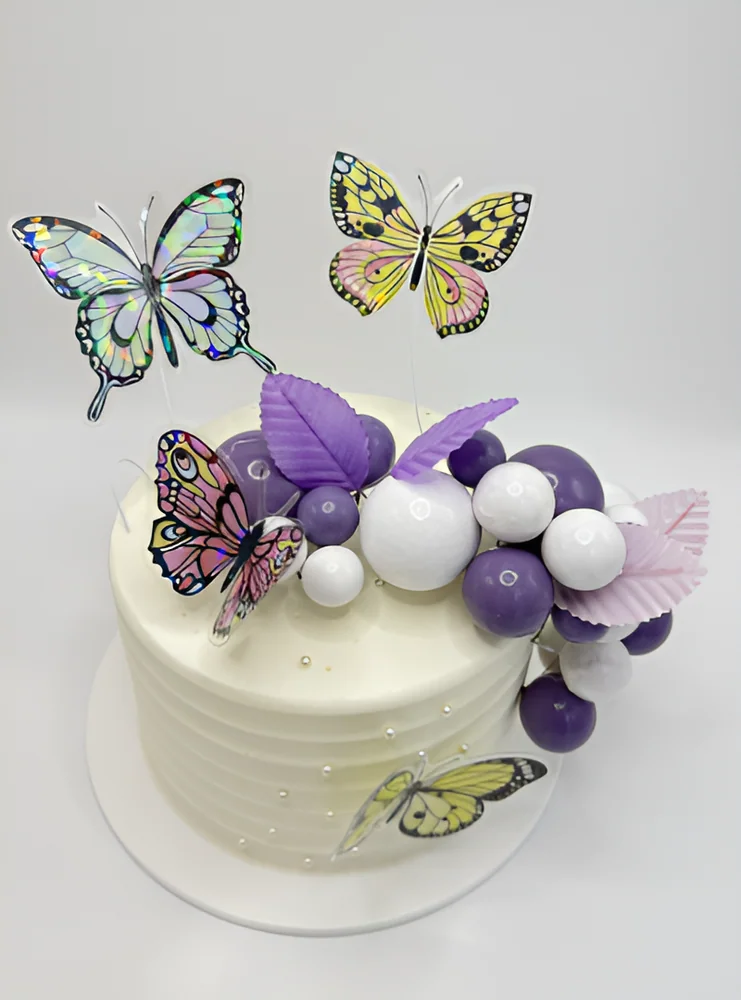 Purple Butterfly & Ball Cake Topper Set