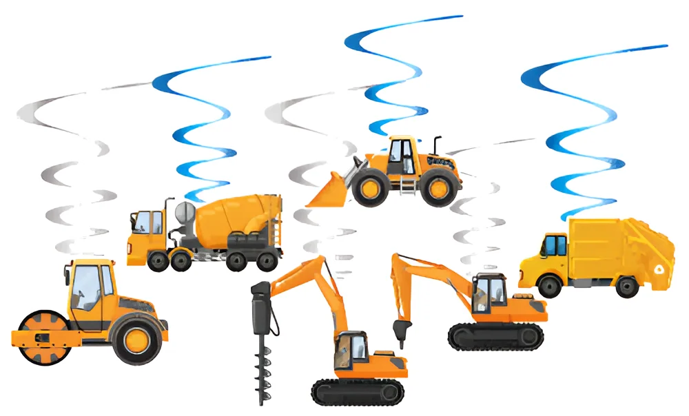 Construction Trucks Hanging Swirl Decorations – 12 pcs