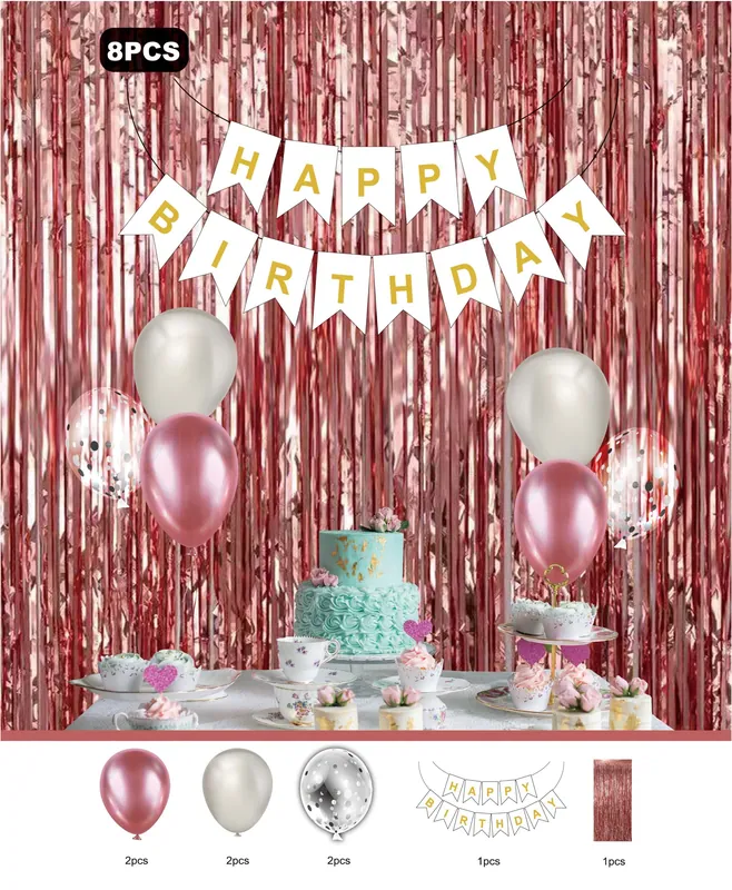 Plain Banner Birthday Decoration Kit – 8 pcs – Style 2