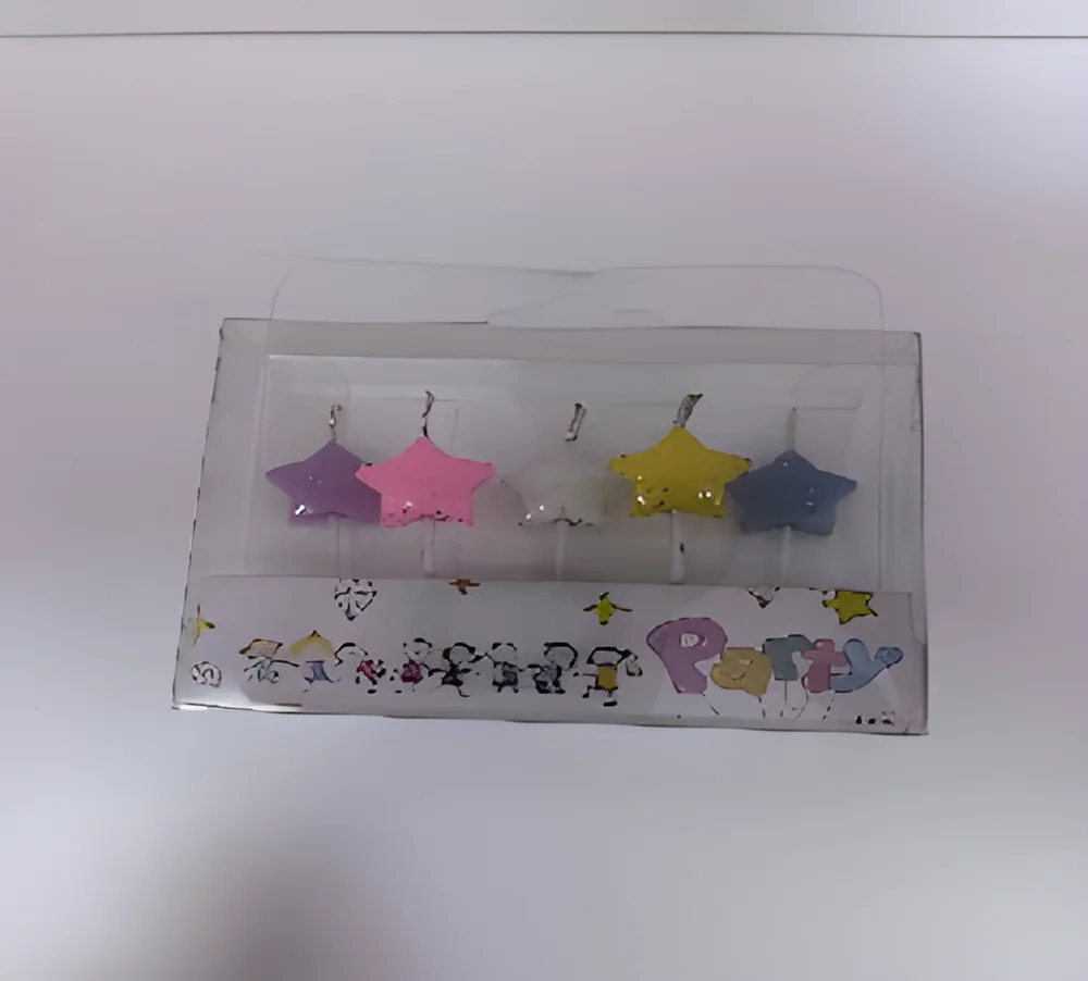 Birthday Candle – PVC Bright Oil Gold Dot Love Heart. Five Stars