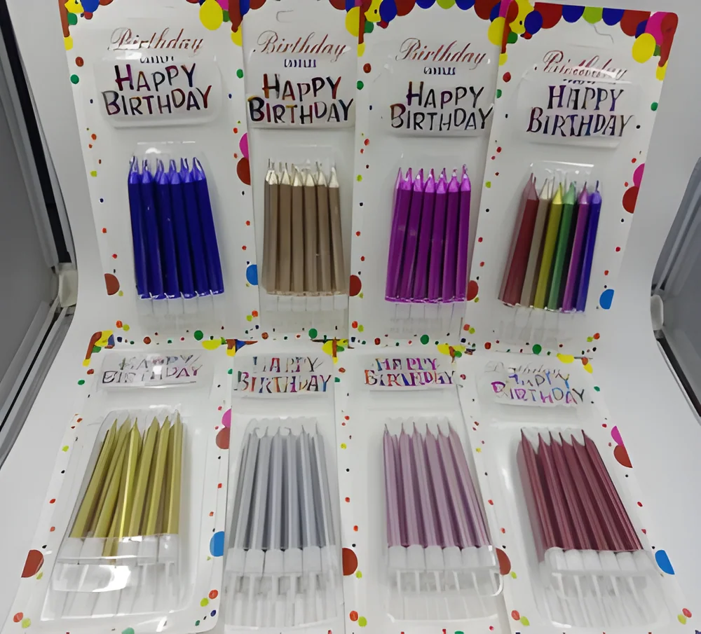 Birthday Candle – 12 Pieces + Cake Topper Polished Rod (English)