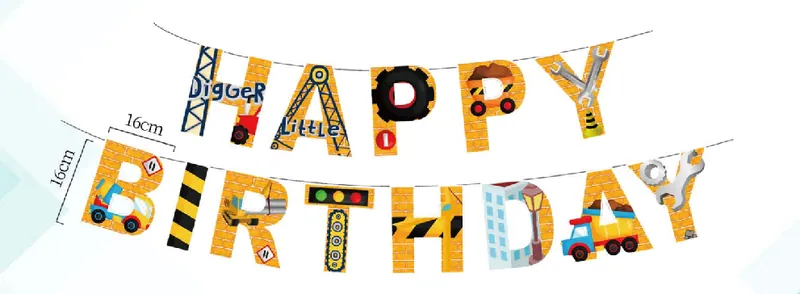 Construction Happy Birthday Banner – 13 pcs