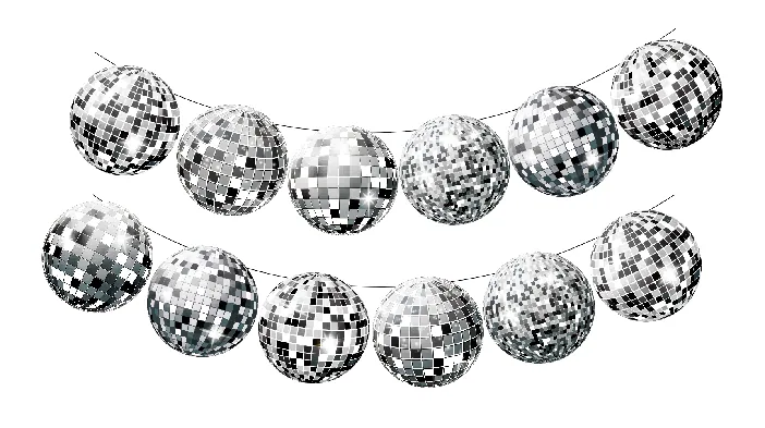 Silver Disco Ball Garland – 12 pcs