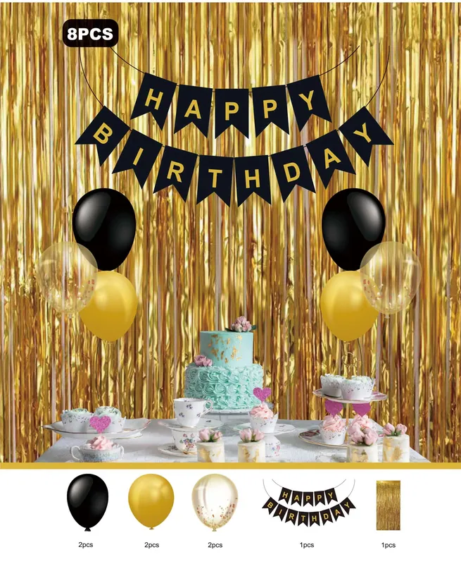 Plain Banner Birthday Decoration Kit – 8 pcs – Style 1