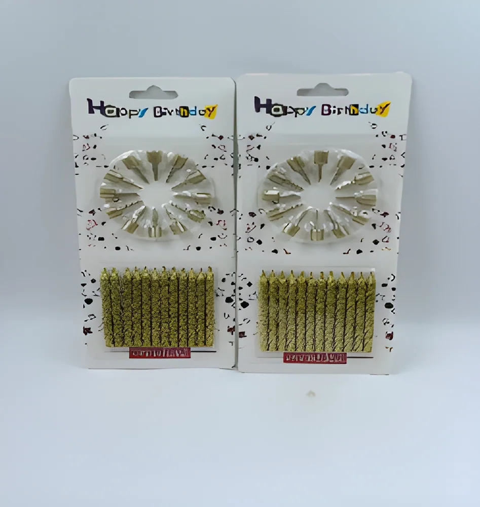 Birthday Candle – 12 Fully Painted Small Threaded Gold-plated Blister Card